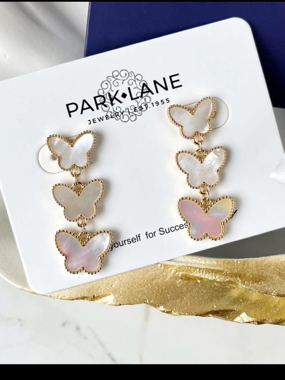 Park Lane Pink Lily Sparkle Box Earrings Mother Of Pearl Drop Style Butterfles